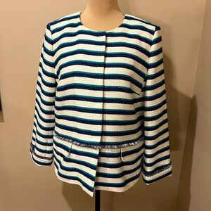 Talbots Stripe Tweed Fringe Jacket Career Blazer Nautical, size 10